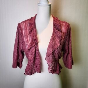Connected Apparel Mauve Lace Bolero Shrug Romantic Boho Festival Size 10
